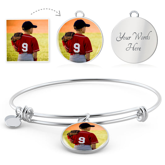 Custom Photo - Bangle Bracelet - Circle Charm